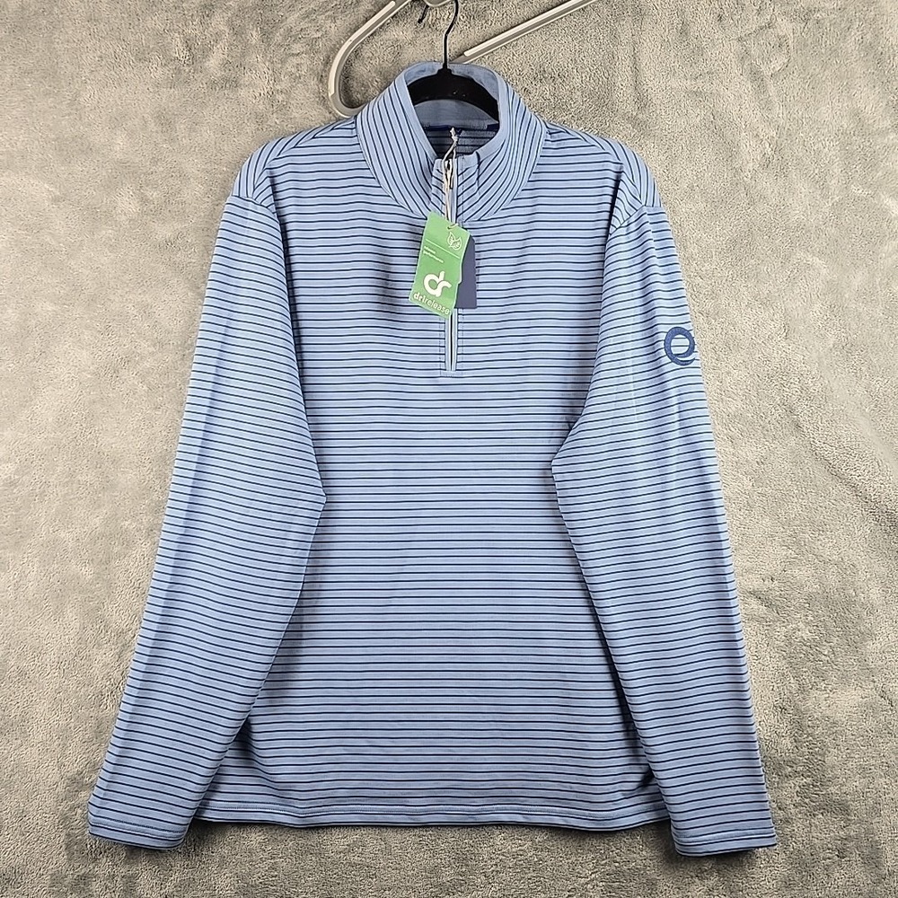 FootJoy DriRelease French Terry 1/4 Zip Mens M Blue Striped River Rock Storm NWT